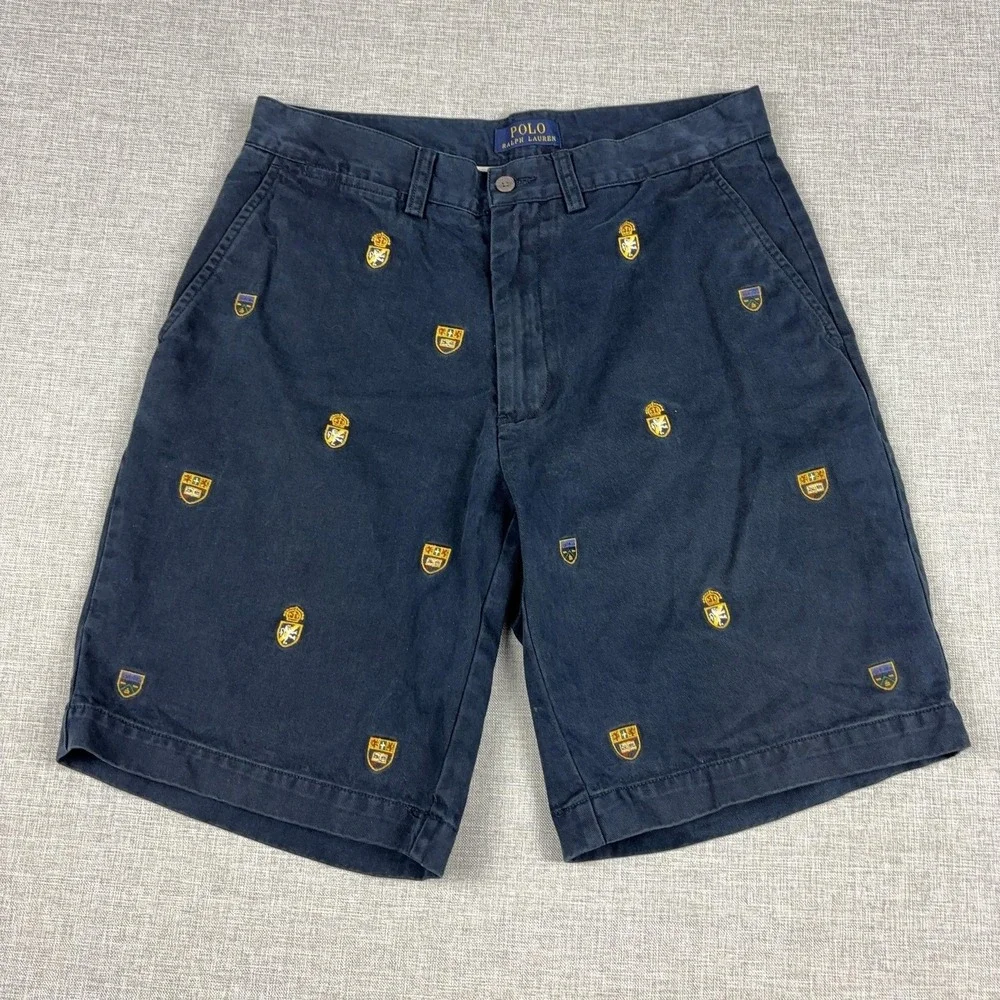 Polo Ralph Lauren Shorts Mens 30 Blue Cotton Crest Embroidered Chino 9 Inseam